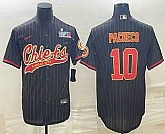 Men's Kansas City Chiefs #10 Isiah Pacheco Black Pinstripe With Super Bowl LVII Patch Cool Base Stitched Baseball Jersey,baseball caps,new era cap wholesale,wholesale hats